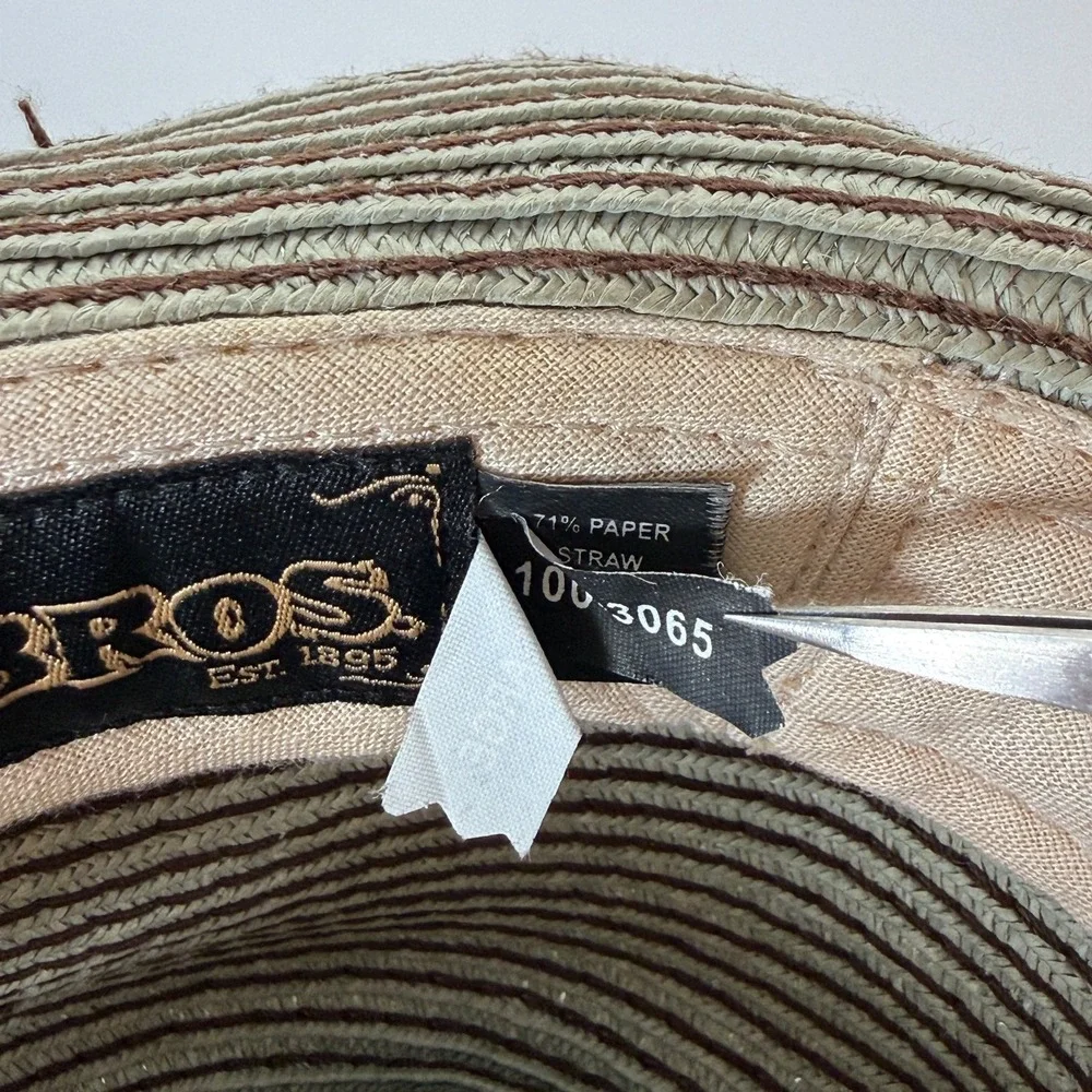 GOORIN BROS Tan Paper Straw Fedora Hat Adult Large Striped Ribbon‎ Brown Blue